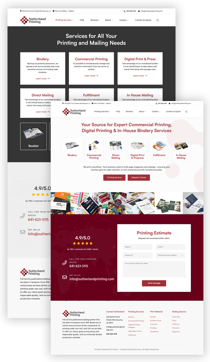 Sutherland Printing performance-optimized website layouts