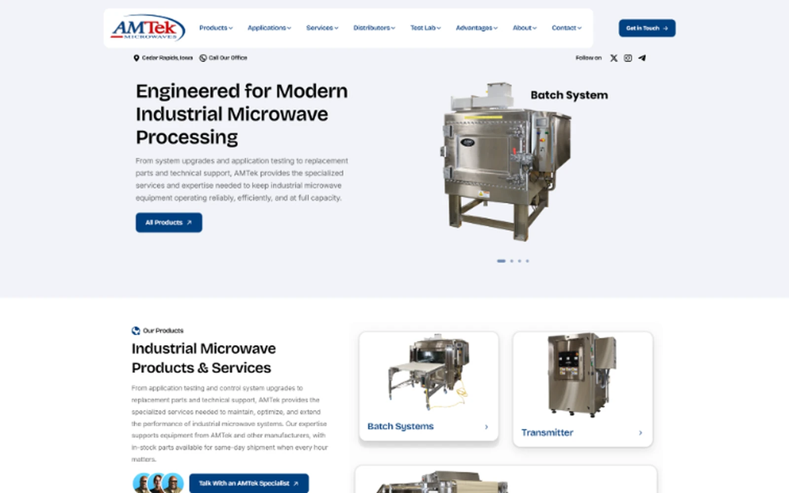 AMTek Microwaves website design and development project by ThePixel